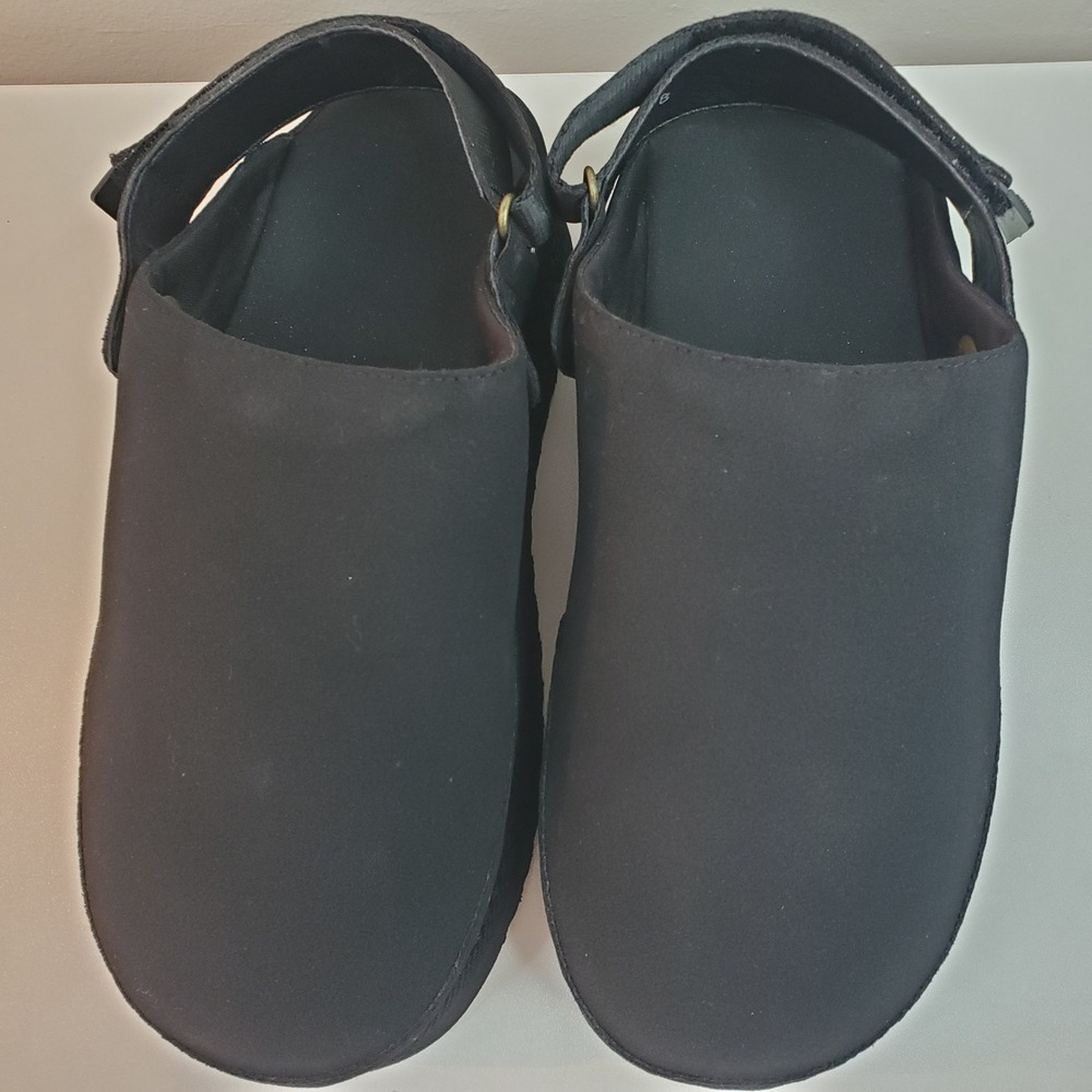 Black Platform Clogs with Adjustable Heel Strap Serrated Sole Womens 8 24SE7 - Picture 2 of 8